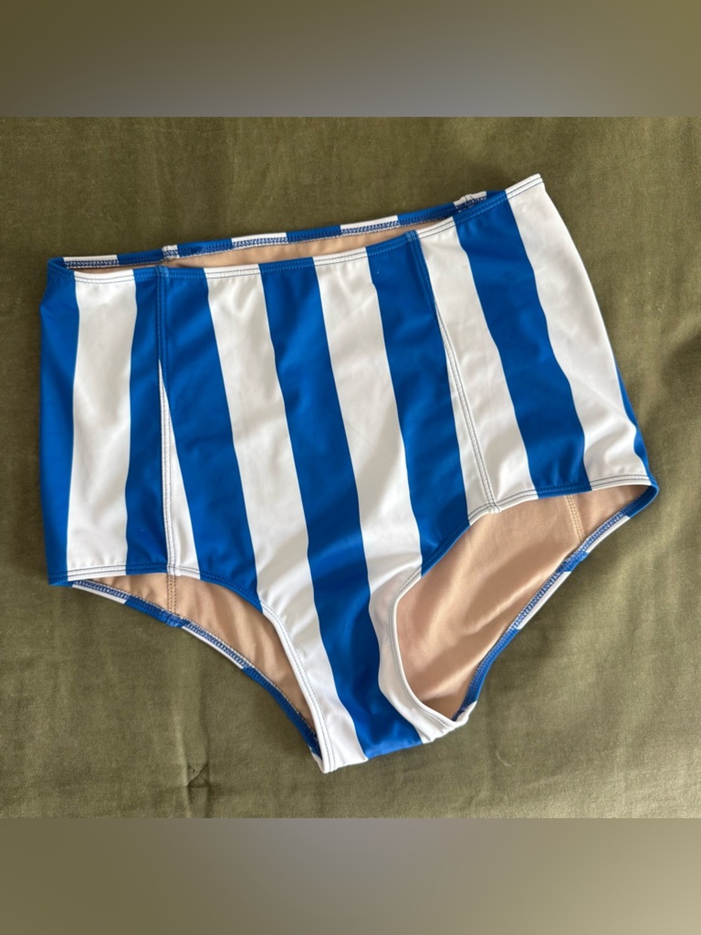 Kortni Jeane Blue and White Striped High-Rise Bikini Bottoms